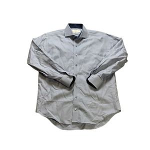 Lorenzo Uomo Shirt 16 Blue Mens Dress Houndstooth Button Down Cotton Long Sleeve